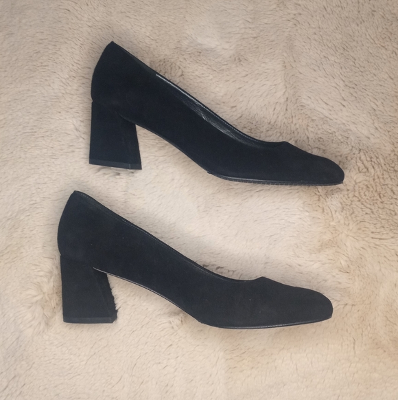 Stuart Weitzman Black Suede Marymid Block Heel Classic Festive Elegant Pump 8 - Picture 5 of 9